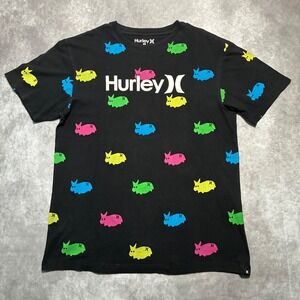 Y2K Archive Hurley  Neon Bunny All Over Print  T-Shirt Black size  Large 
RARE